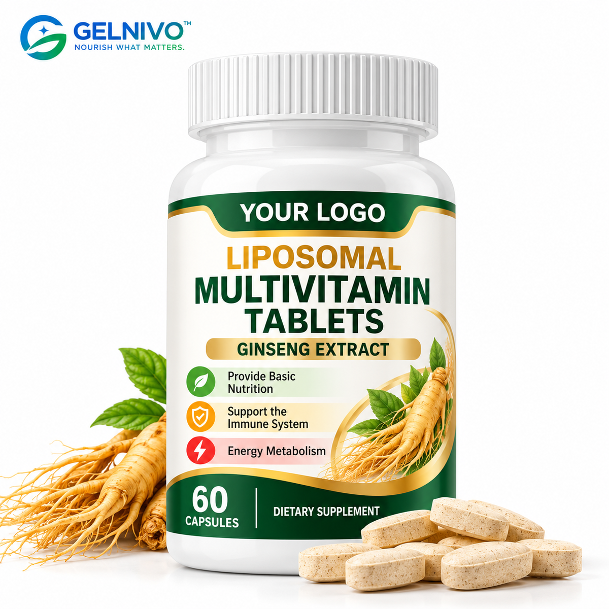 Liposomal Multivitamin Tablets with Ginseng Extract for Daily Wellness & Immune Support | OEM/ODM Private Label