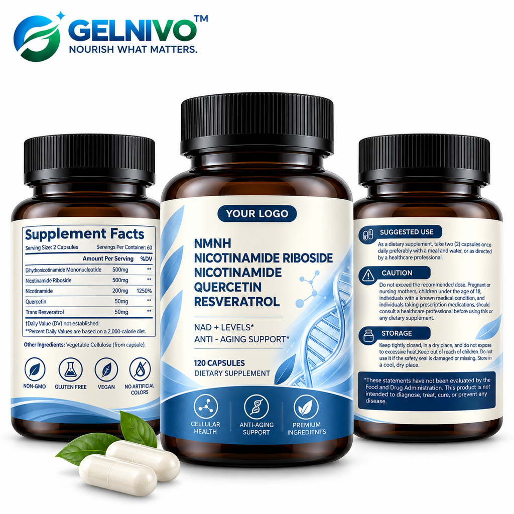 NMNH NAD+ Precursor Complex Capsules with Nicotinamide Riboside, Niacinamide, Quercetin & Trans-Resveratrol | OEM/ODM Private Label