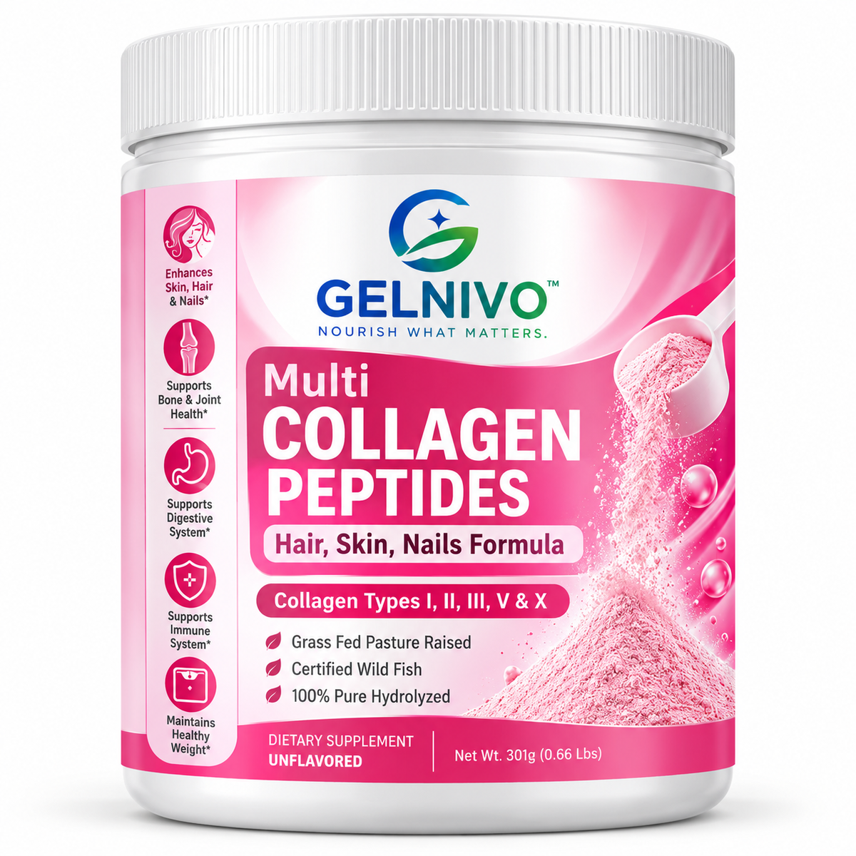 Multi Collagen Peptides Powder Types I, II, III, V & X with Biotin, Vitamin C & Hyaluronic Acid | OEM/ODM Private Label