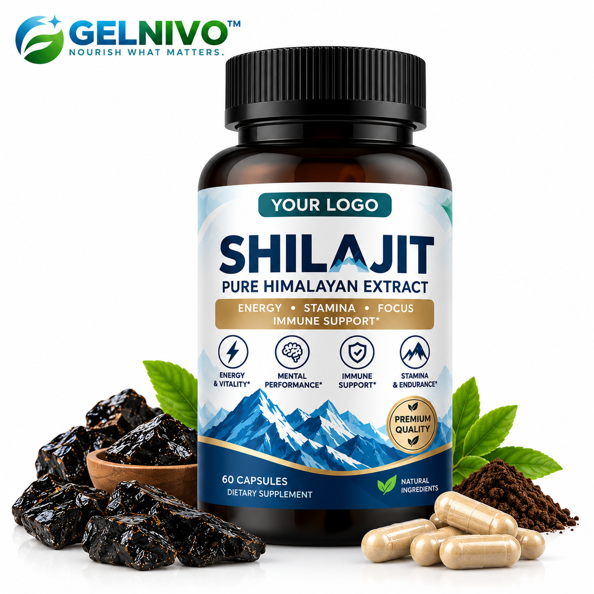 Himalayan Shilajit Extract Capsules for Energy, Stamina & Vitality Support | OEM/ODM Private Label
