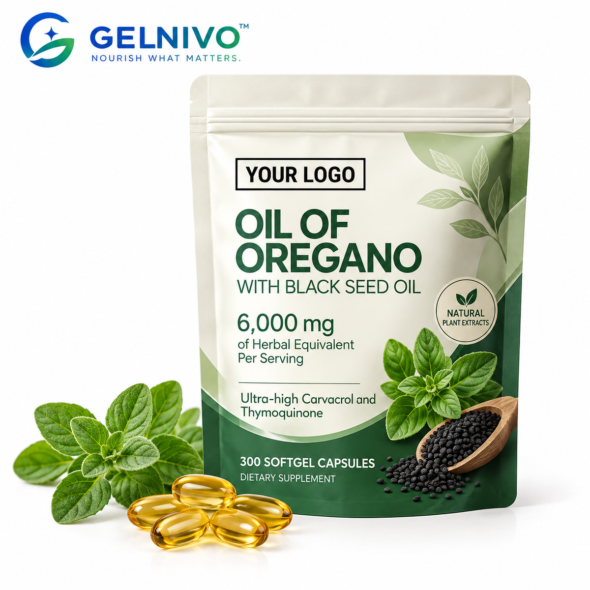 Oil of Oregano with Black Seed Oil 6,000mg Herbal Equivalent Softgels | OEM/ODM Private Label