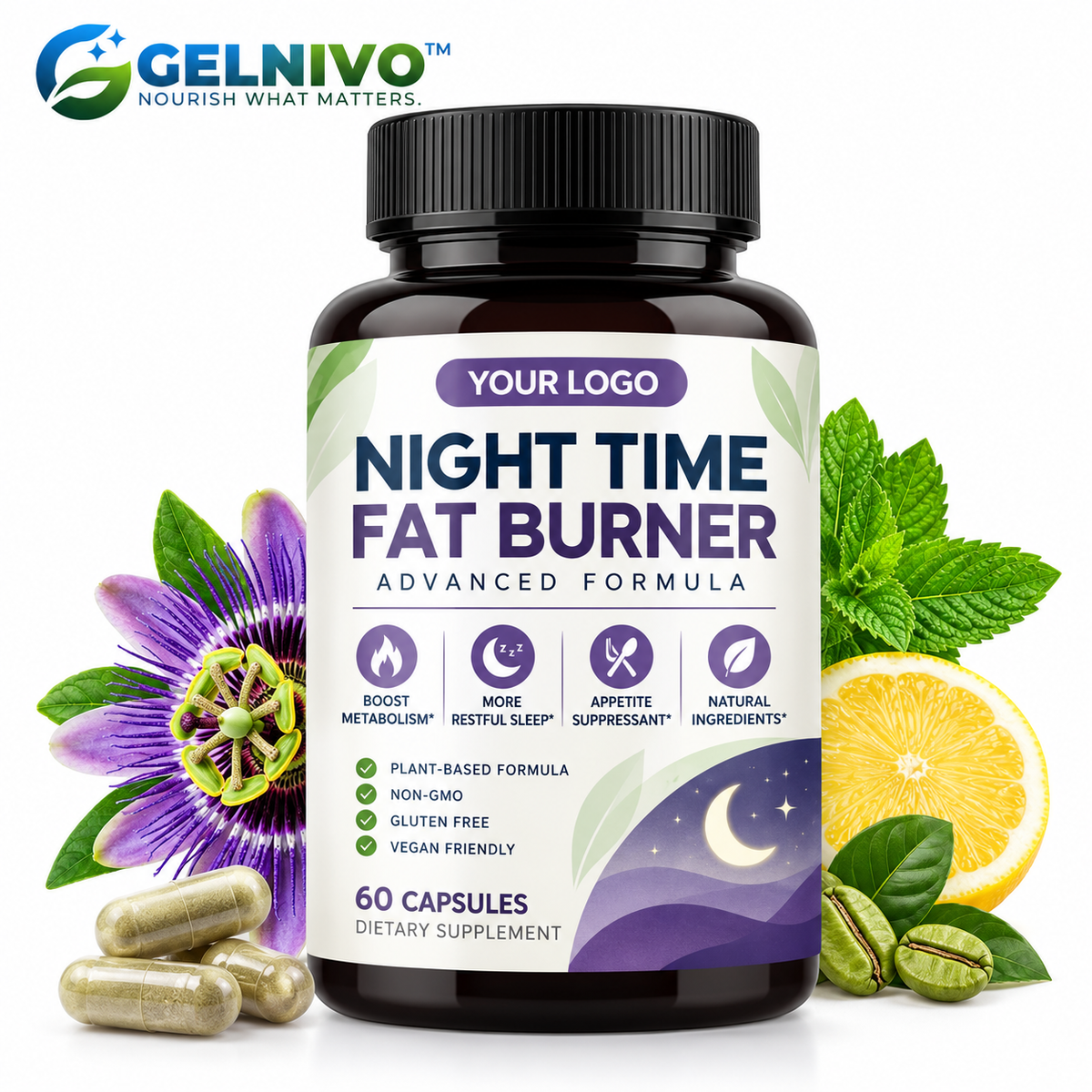 Night Time Fat Burner Capsules for Metabolism, Appetite & Sleep Support | OEM/ODM Private Label
