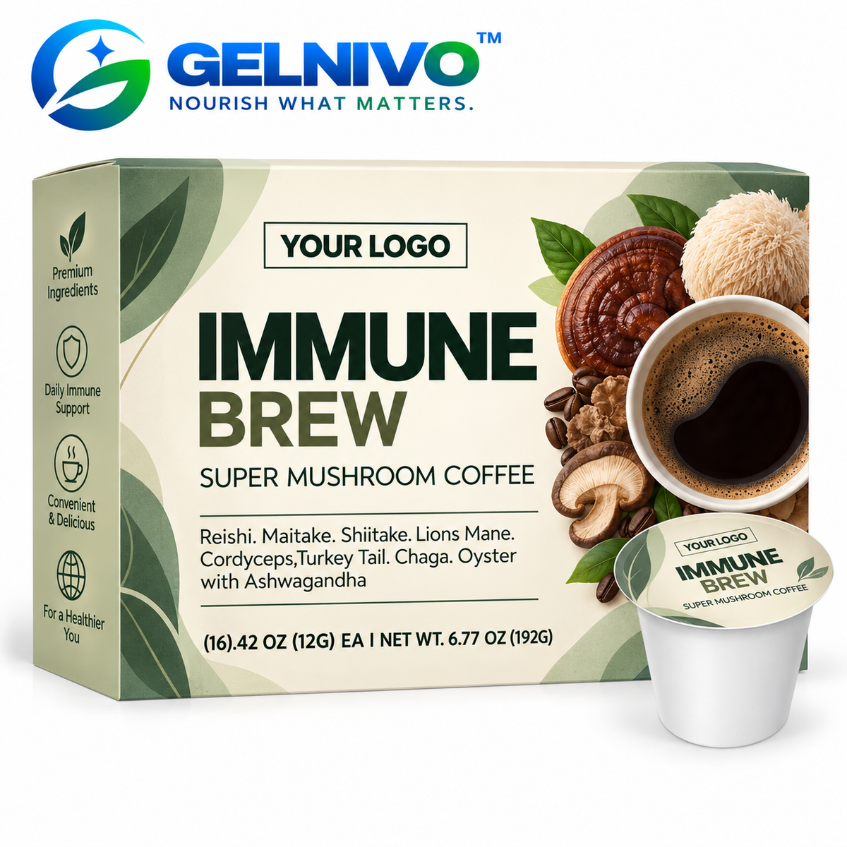 Immune Brew Super Mushroom Coffee with 8 Functional Mushrooms & Ashwagandha | OEM/ODM Private Label