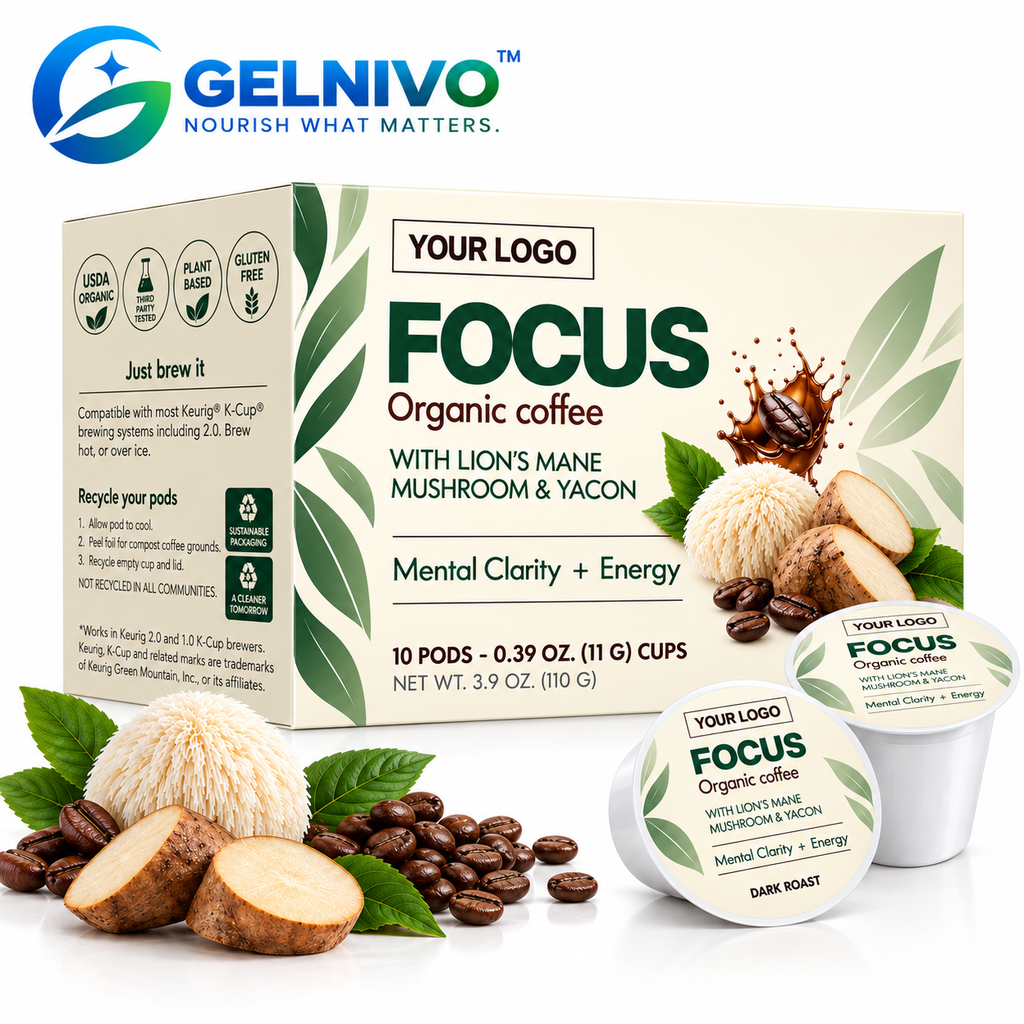 Organic Coffee Pods with Lion's Mane Mushroom & Yacon for Focus & Energy | OEM/ODM Private Label