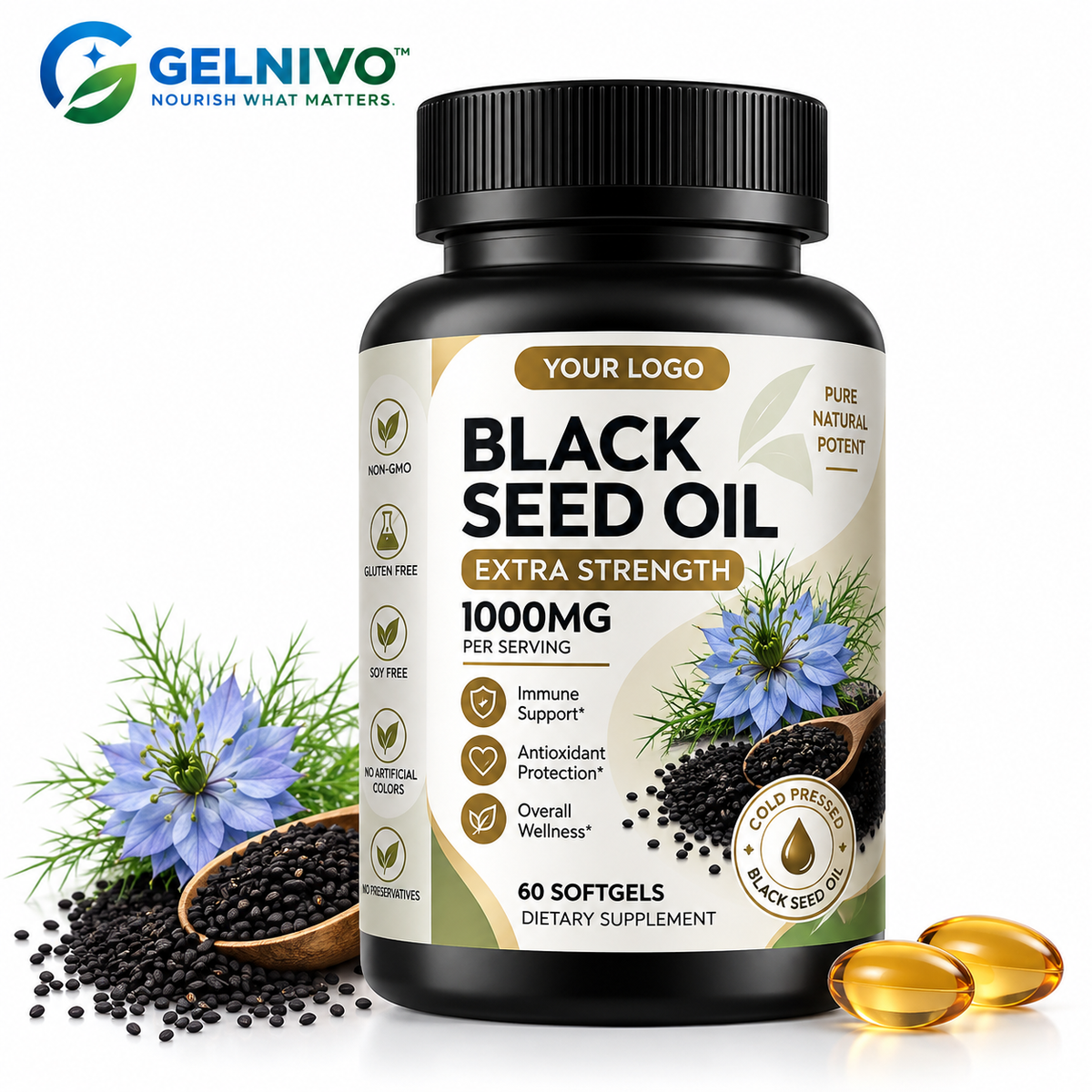 Black Seed Oil 1000mg Softgels – Cold Pressed Nigella Sativa | OEM/ODM Private Label
