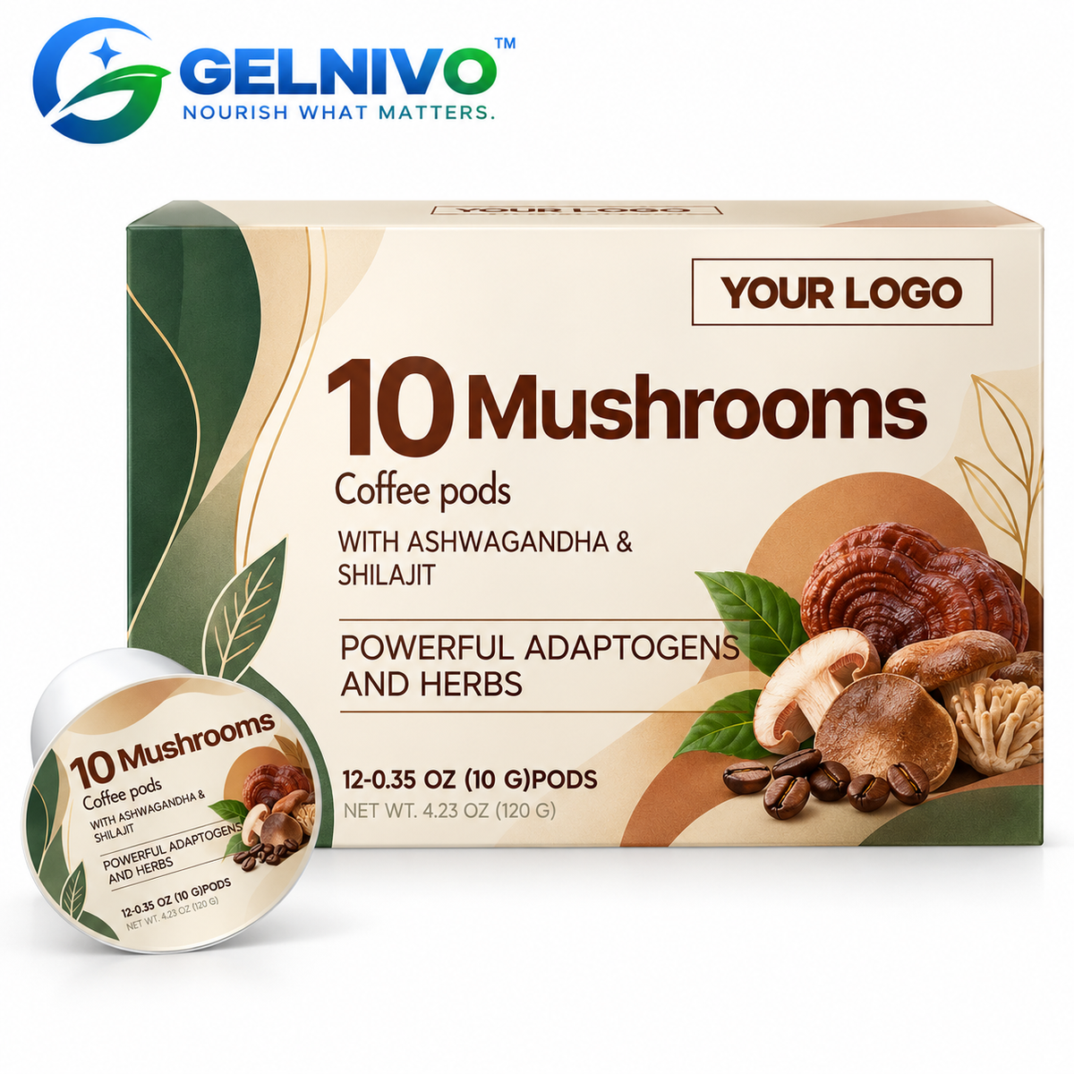 10 Mushroom Functional Coffee Pods with Ashwagandha & Shilajit for Focus & Energy | OEM/ODM Private Label