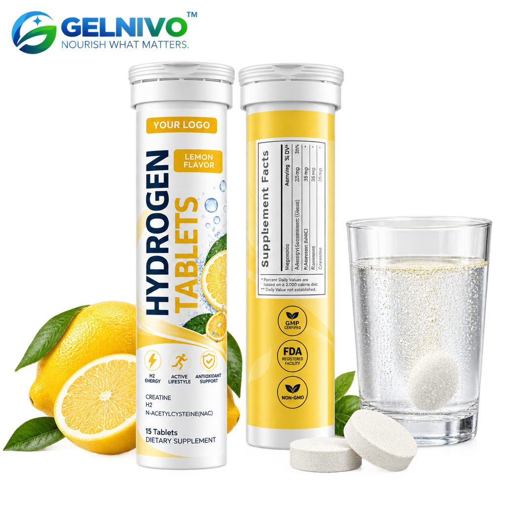 Molecular Hydrogen Effervescent Tablets with Magnesium, NAC, Resveratrol & Creatine – Lemon Flavor | OEM/ODM Private Label