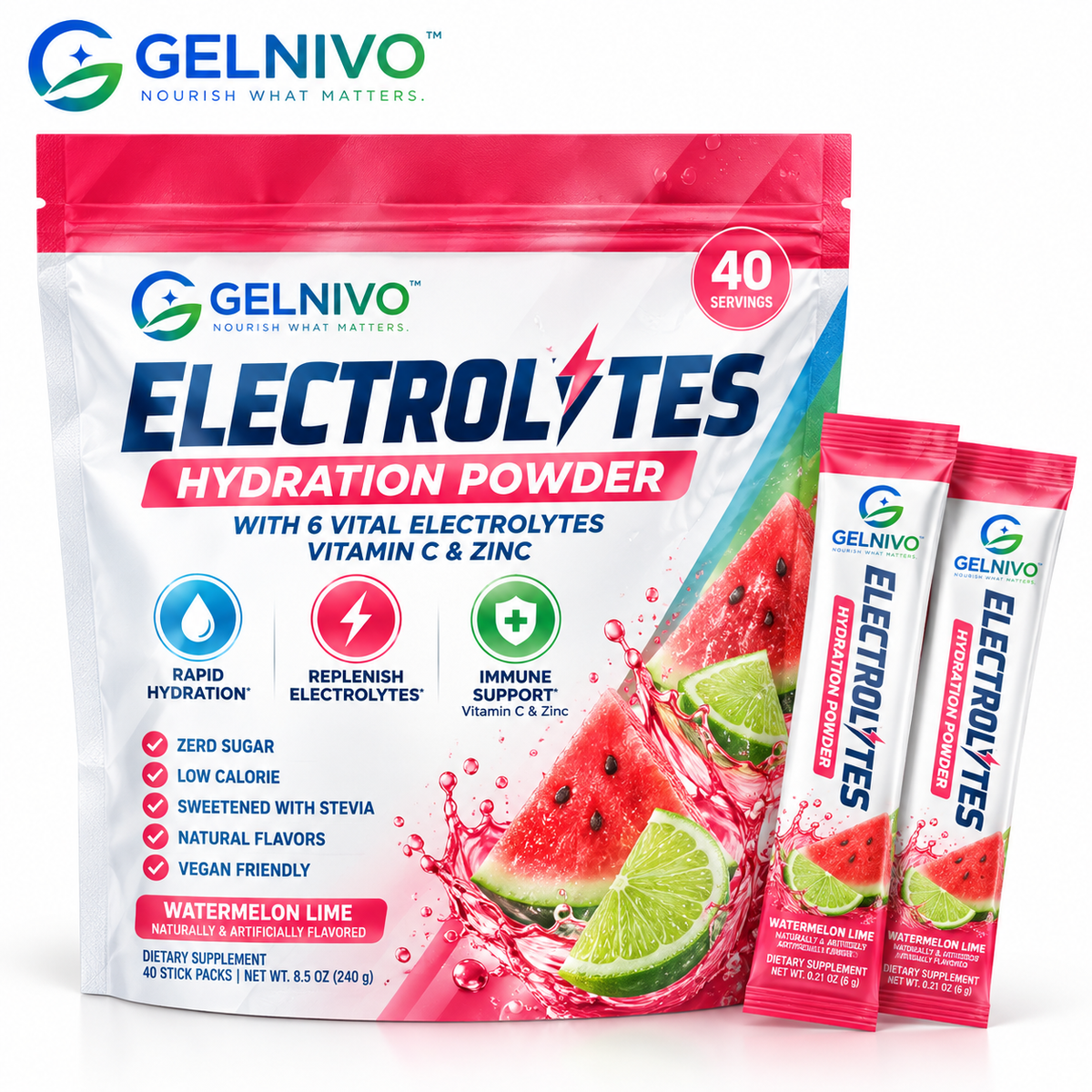 Electrolyte Hydration Powder with 6 Essential Electrolytes, Vitamin C & Zinc – Watermelon Lime | OEM/ODM Private Label