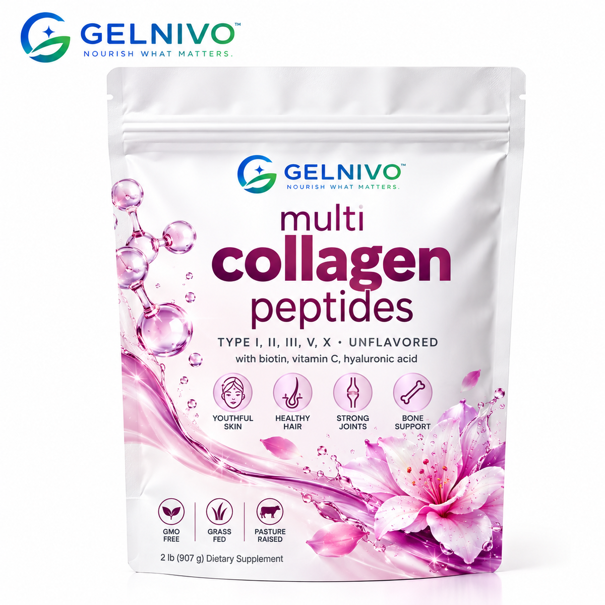 Multi Collagen Peptides Powder Types I, II, III, V & X with Biotin, Vitamin C & Hyaluronic Acid | OEM/ODM Private Label
