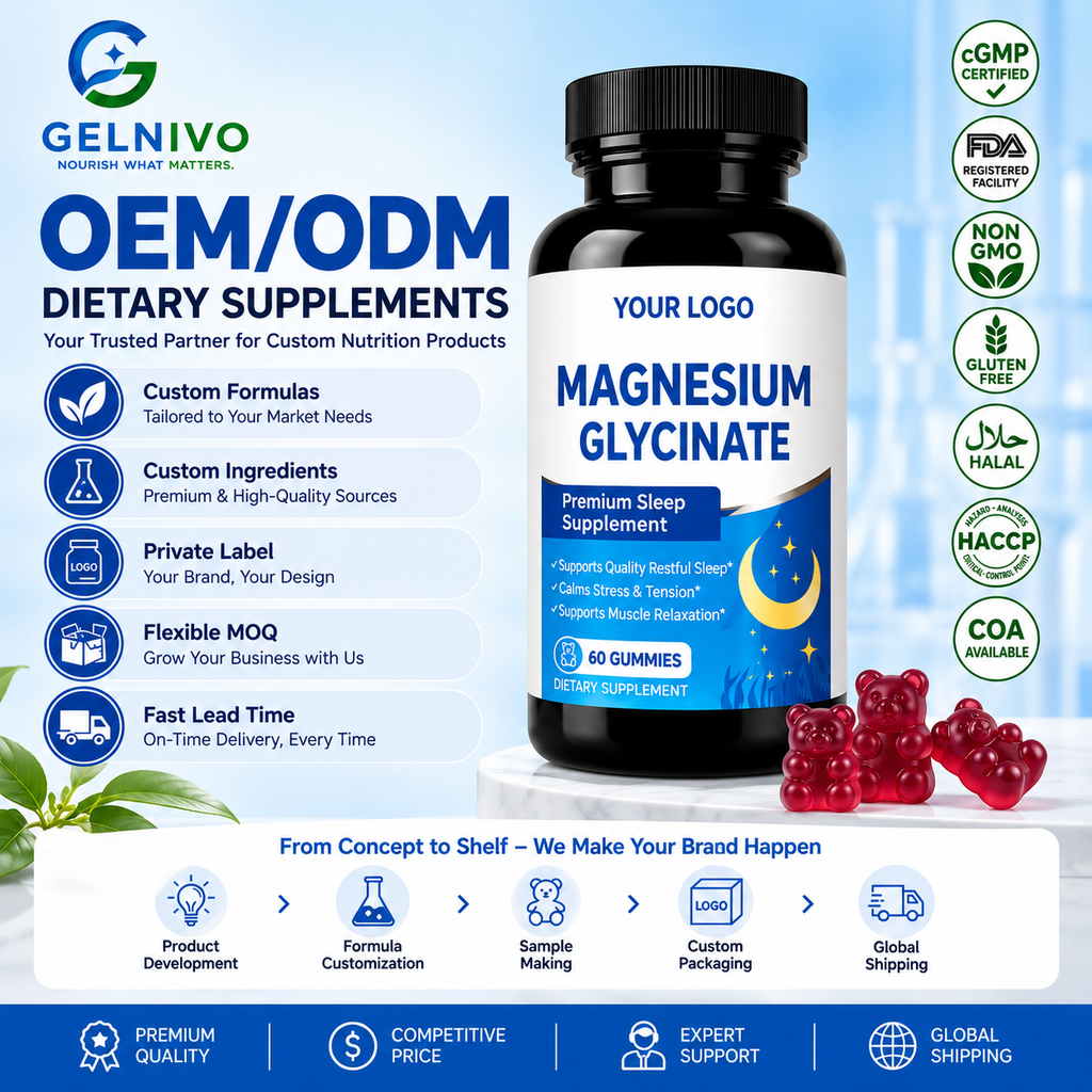 Magnesium Glycinate Sleep Support Gummies with Calcium, Vitamin D3, B6 & CoQ10 | OEM/ODM Private Label