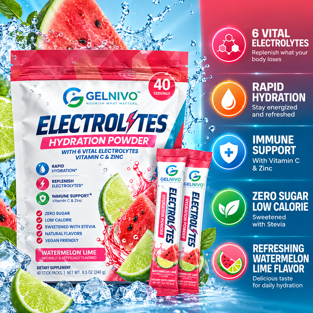 Electrolyte Hydration Powder with 6 Essential Electrolytes, Vitamin C & Zinc – Watermelon Lime | OEM/ODM Private Label