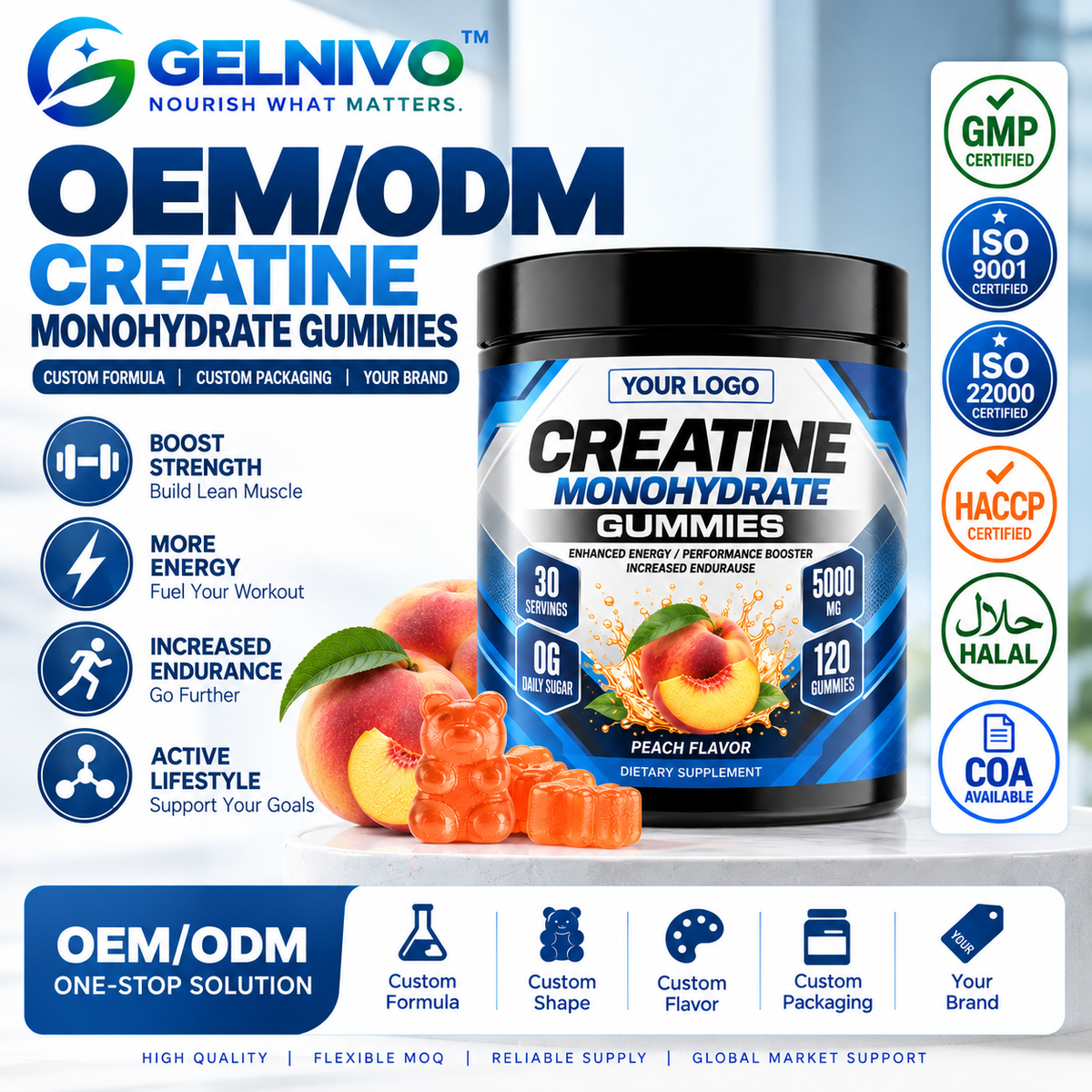 Peach Flavor Creatine Monohydrate Gummies