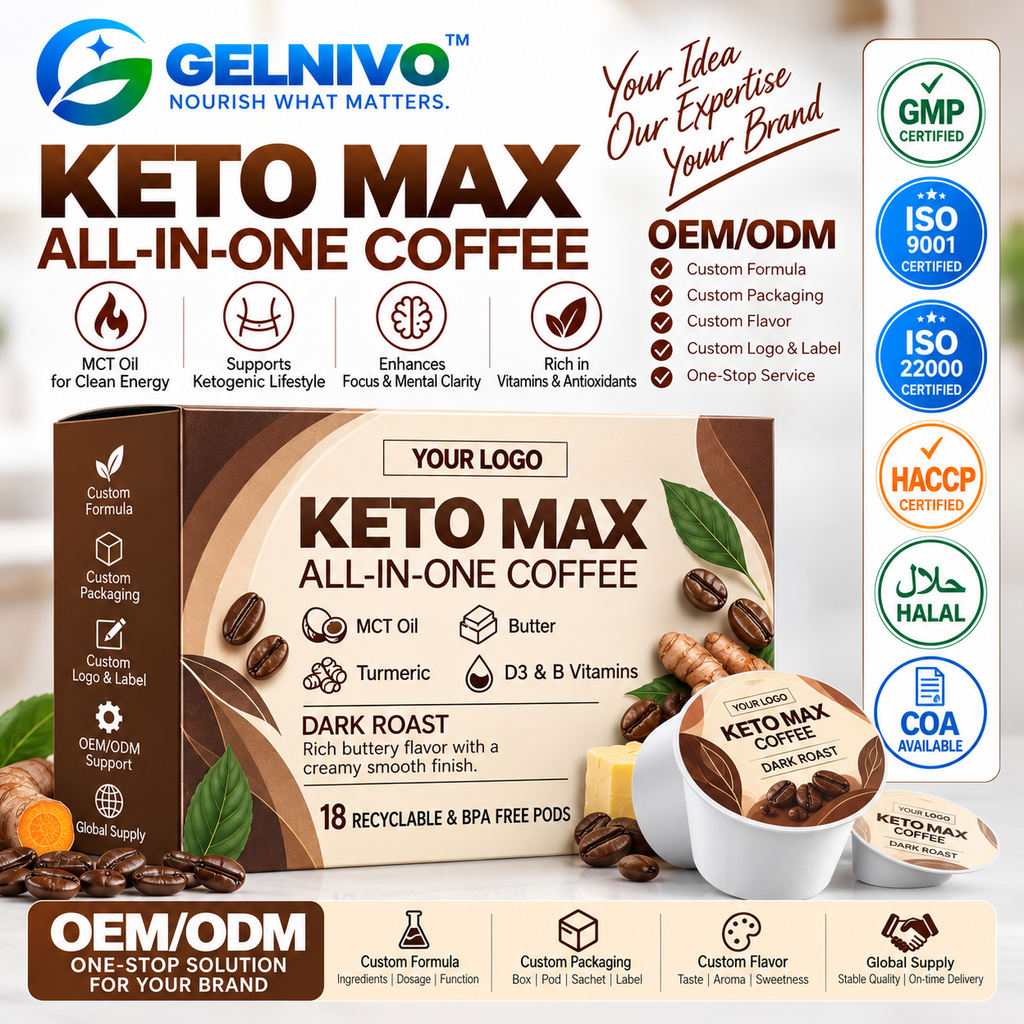 Keto Max All-in-One Coffee Pods with MCT Oil, Butter, Turmeric & Vitamins | OEM/ODM Private Label