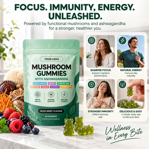 7 Mushroom Complex Gummies with Ashwagandha for Focus, Immunity & Energy | OEM/ODM Private Label