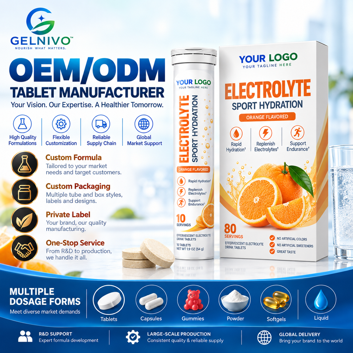Electrolyte Hydration Effervescent Tablets Orange Flavor | OEM/ODM Private Label