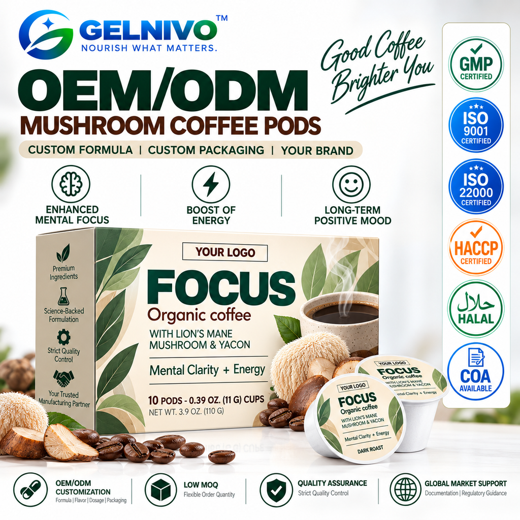 Organic Coffee Pods with Lion's Mane Mushroom & Yacon for Focus & Energy | OEM/ODM Private Label