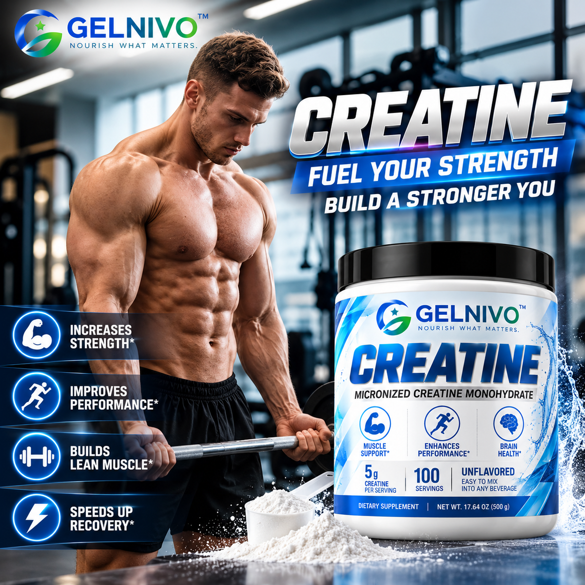 Micronized Creatine Monohydrate Powder 5g with Optional Botanical Extracts for Muscle Strength & Performance | OEM/ODM Private Label