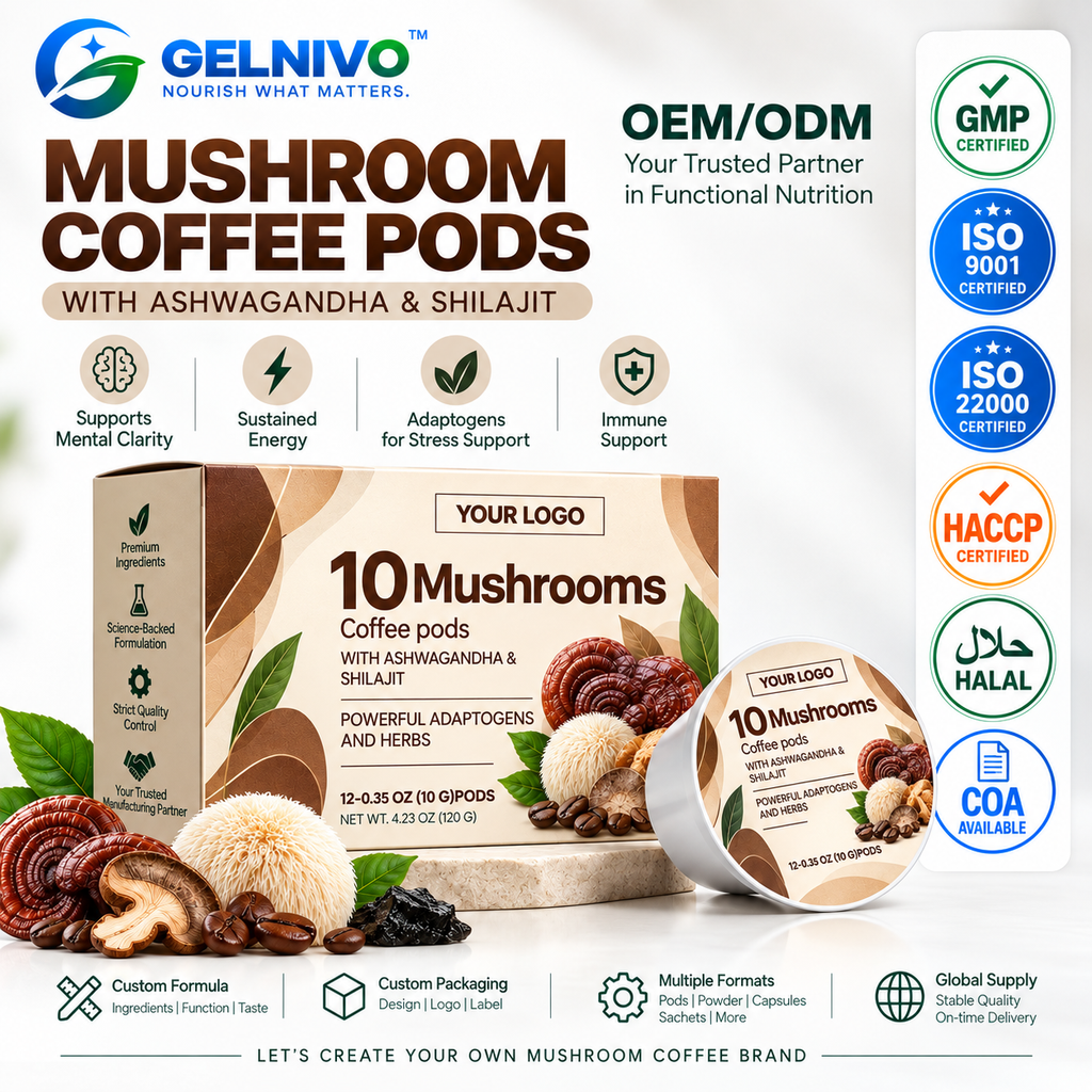 10 Mushroom Functional Coffee Pods with Ashwagandha & Shilajit for Focus & Energy | OEM/ODM Private Label