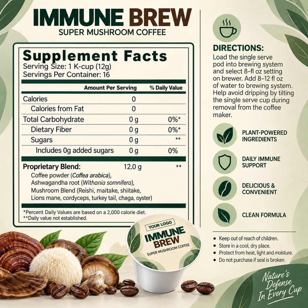 Immune Brew Super Mushroom Coffee with 8 Functional Mushrooms & Ashwagandha | OEM/ODM Private Label