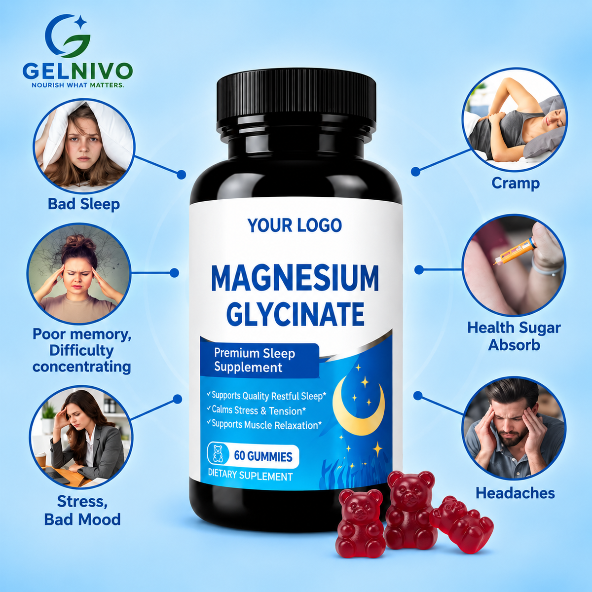 Magnesium Glycinate Sleep Support Gummies with Calcium, Vitamin D3, B6 & CoQ10 | OEM/ODM Private Label
