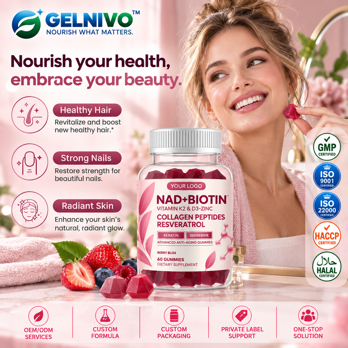 NAD+ Biotin Resveratrol Gummies | 9-in-1 OEM/ODM Private Label