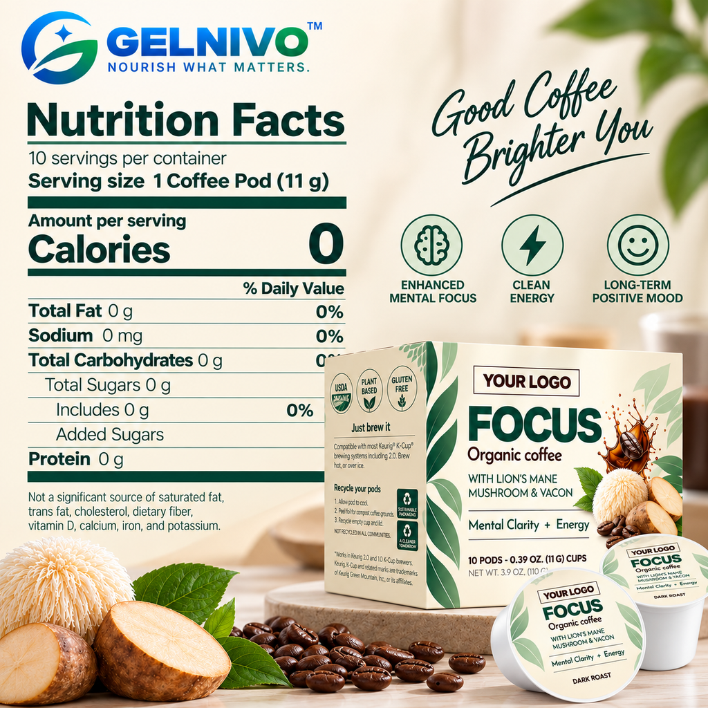 Organic Coffee Pods with Lion's Mane Mushroom & Yacon for Focus & Energy | OEM/ODM Private Label