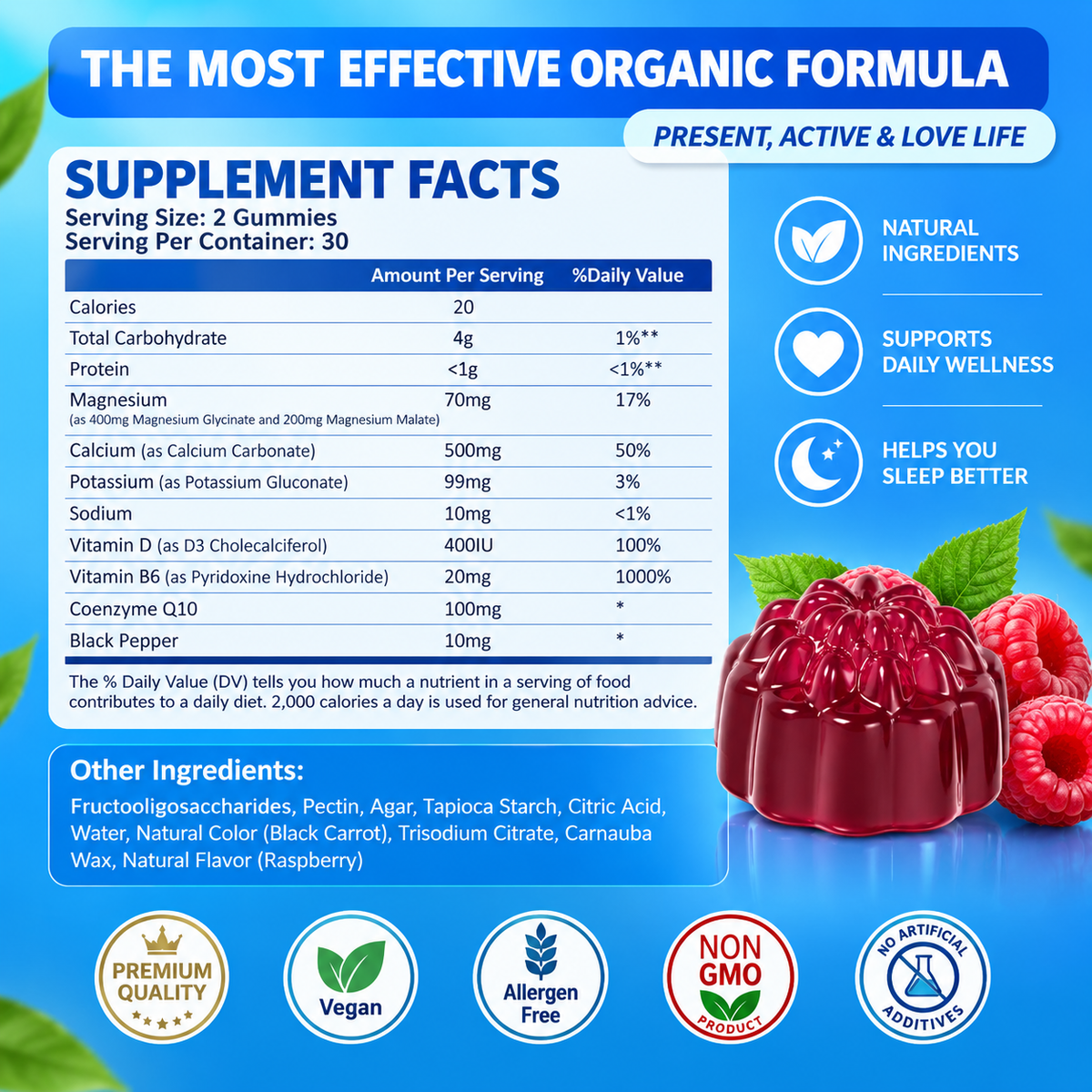 Magnesium Glycinate Sleep Support Gummies with Calcium, Vitamin D3, B6 & CoQ10 | OEM/ODM Private Label