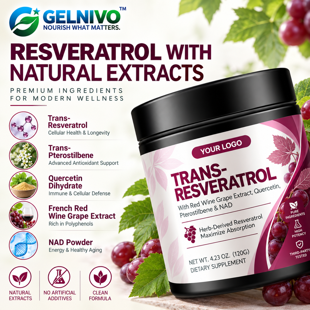 Trans-Resveratrol NAD+ Antioxidant Powder with Quercetin & Pterostilbene | OEM/ODM Private Label