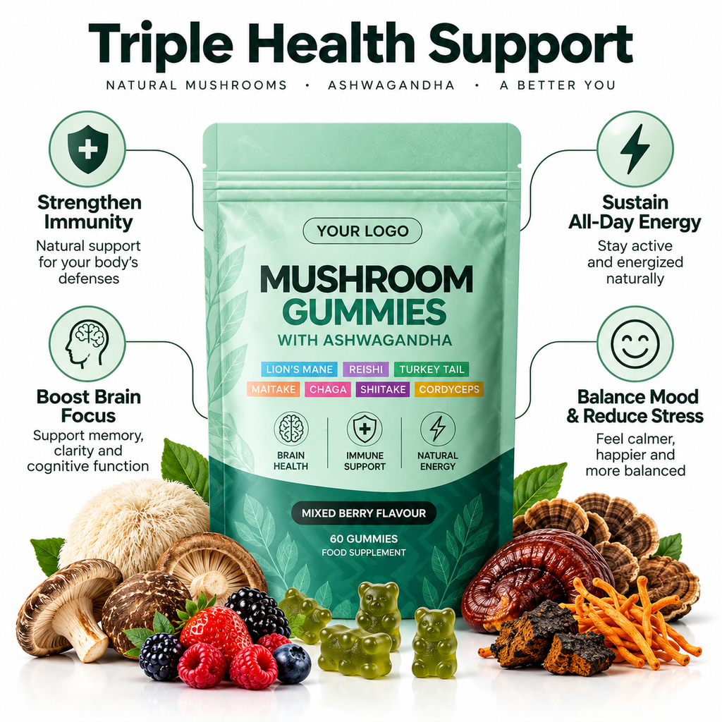 7 Mushroom Complex Gummies with Ashwagandha for Focus, Immunity & Energy | OEM/ODM Private Label