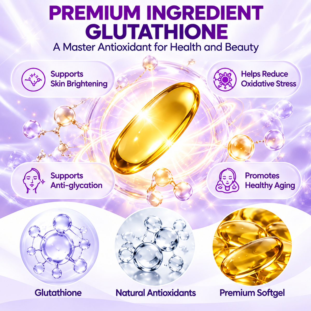 Glutathione Antioxidant & Skin Brightening Capsules 120 Count | OEM/ODM Private Label