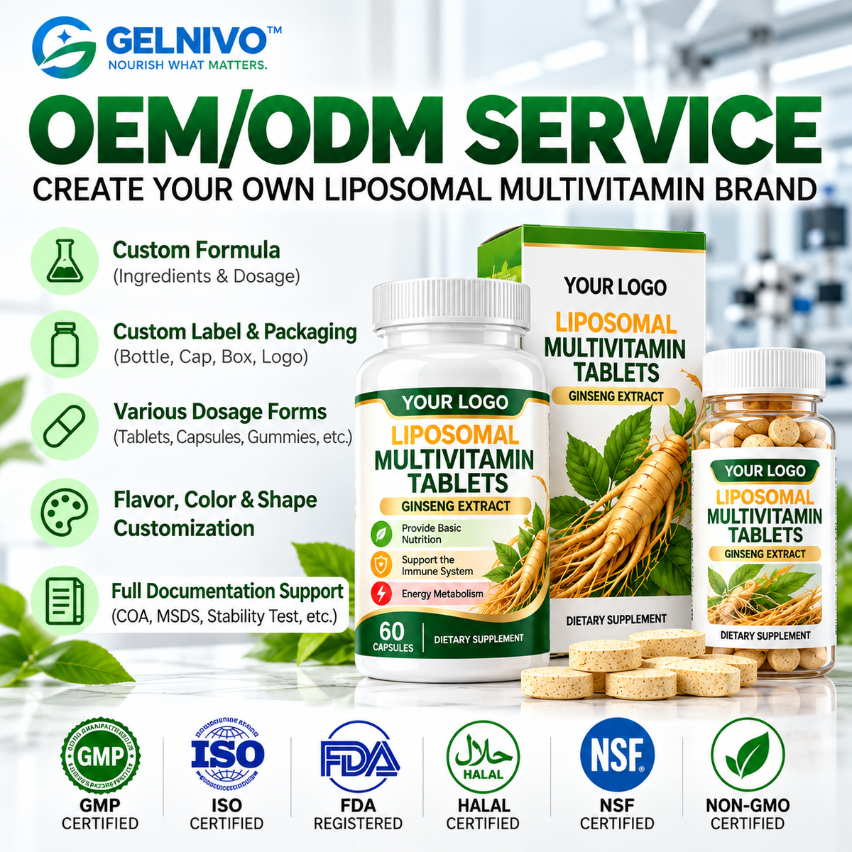 Liposomal Multivitamin Tablets with Ginseng Extract for Daily Wellness & Immune Support | OEM/ODM Private Label