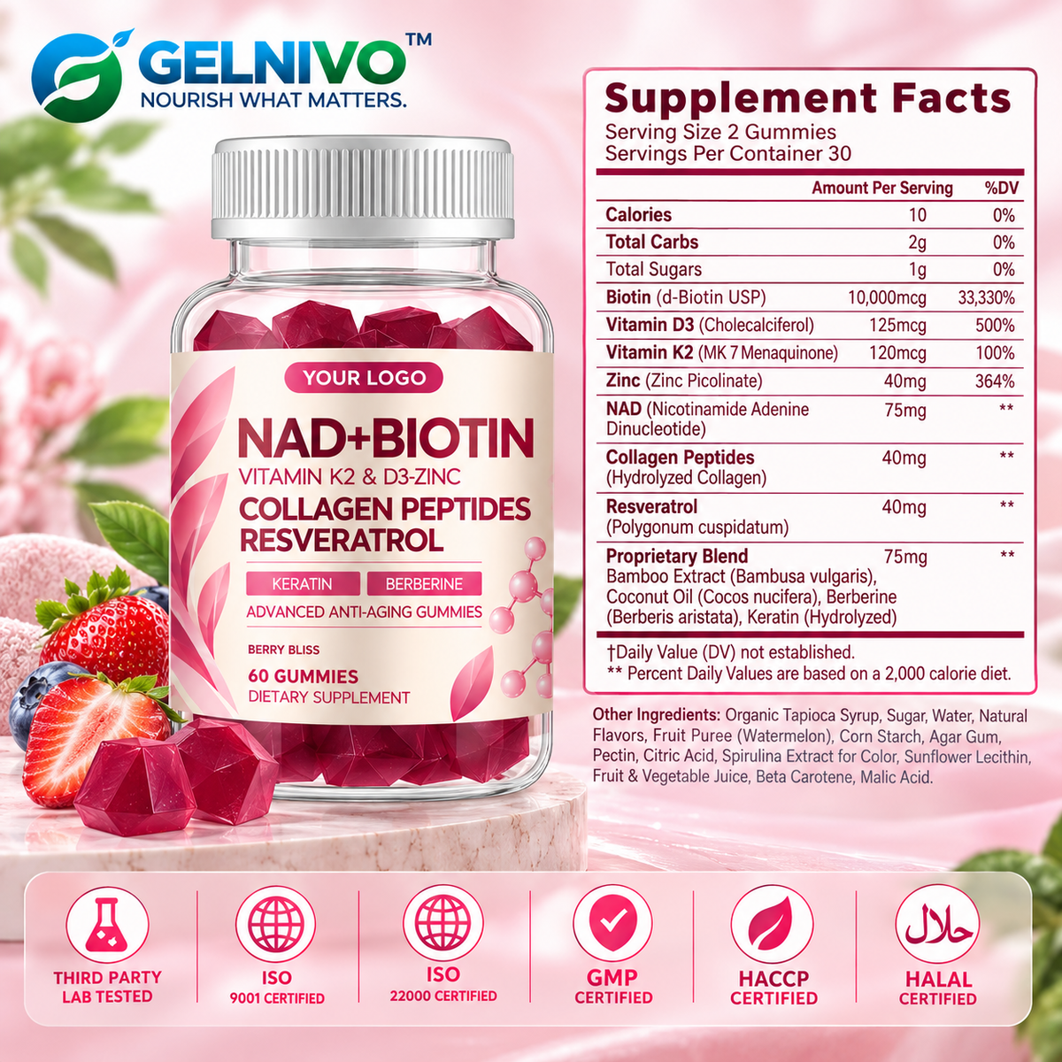 NAD+ Biotin Resveratrol Gummies | 9-in-1 OEM/ODM Private Label