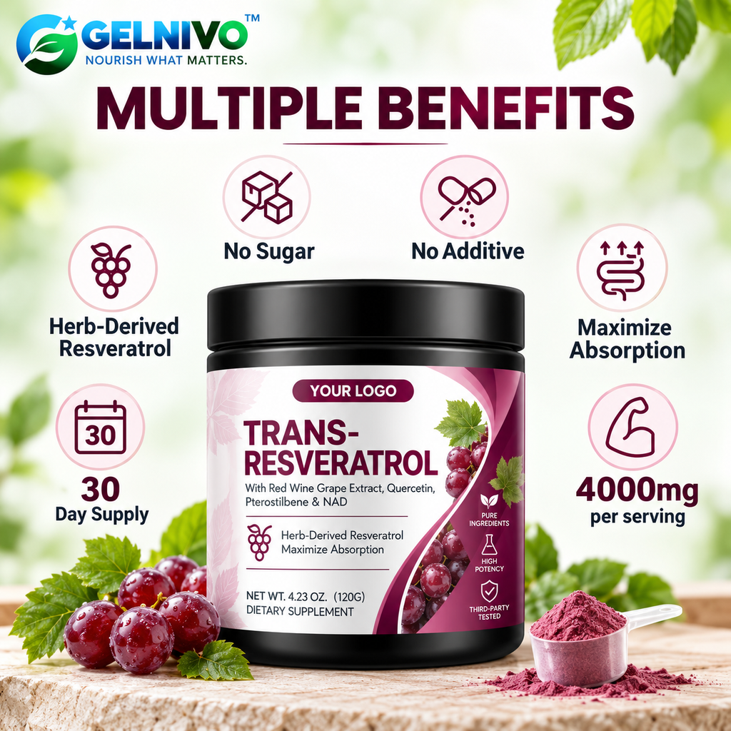 Trans-Resveratrol NAD+ Antioxidant Powder with Quercetin & Pterostilbene | OEM/ODM Private Label