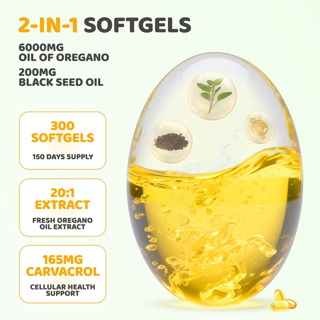Oil of Oregano with Black Seed Oil 6,000mg Herbal Equivalent Softgels | OEM/ODM Private Label