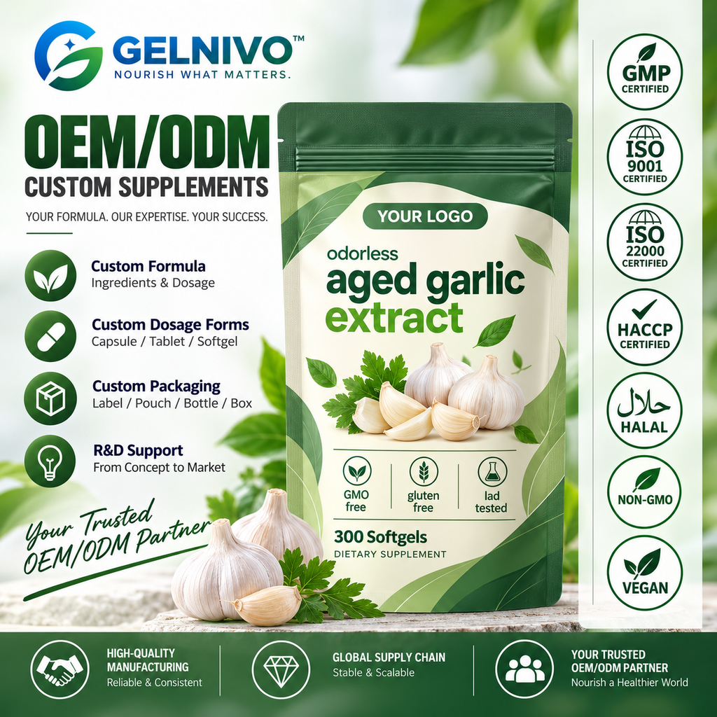 Odorless Aged Garlic Extract 500mg Softgels – 15:1 Concentrated Formula | OEM/ODM Private Label