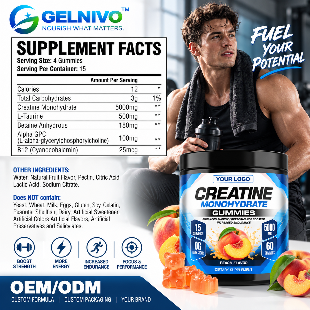 Peach Flavor Creatine Monohydrate Gummies