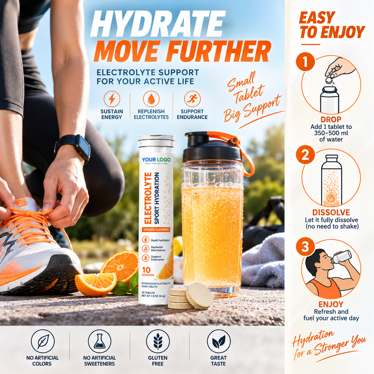 Electrolyte Hydration Effervescent Tablets Orange Flavor | OEM/ODM Private Label
