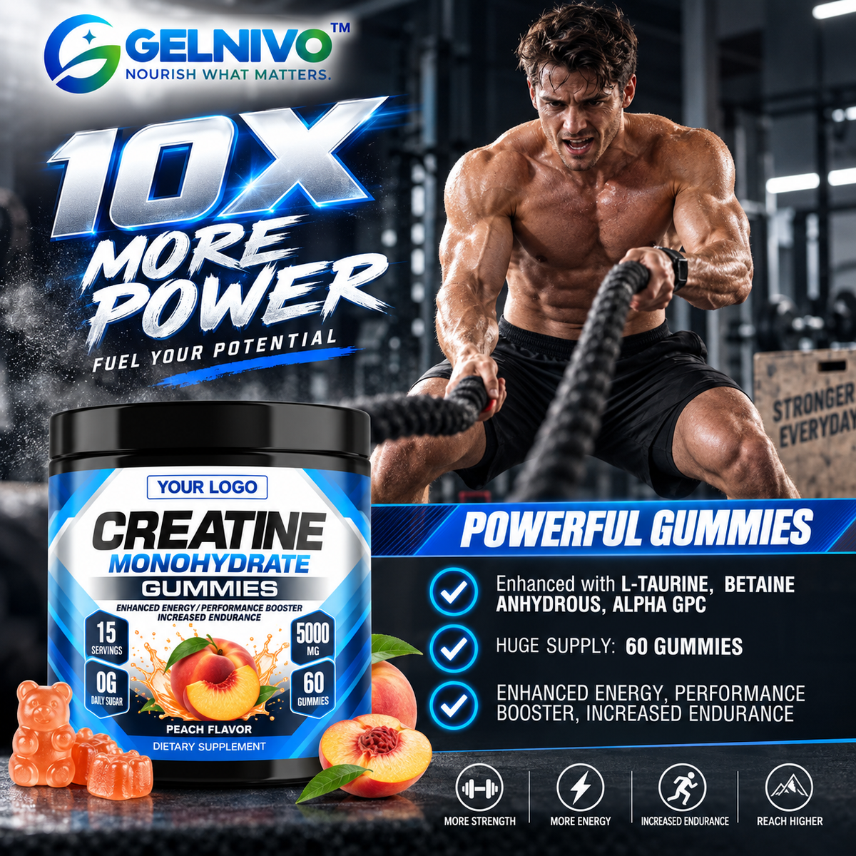 Peach Flavor Creatine Monohydrate Gummies