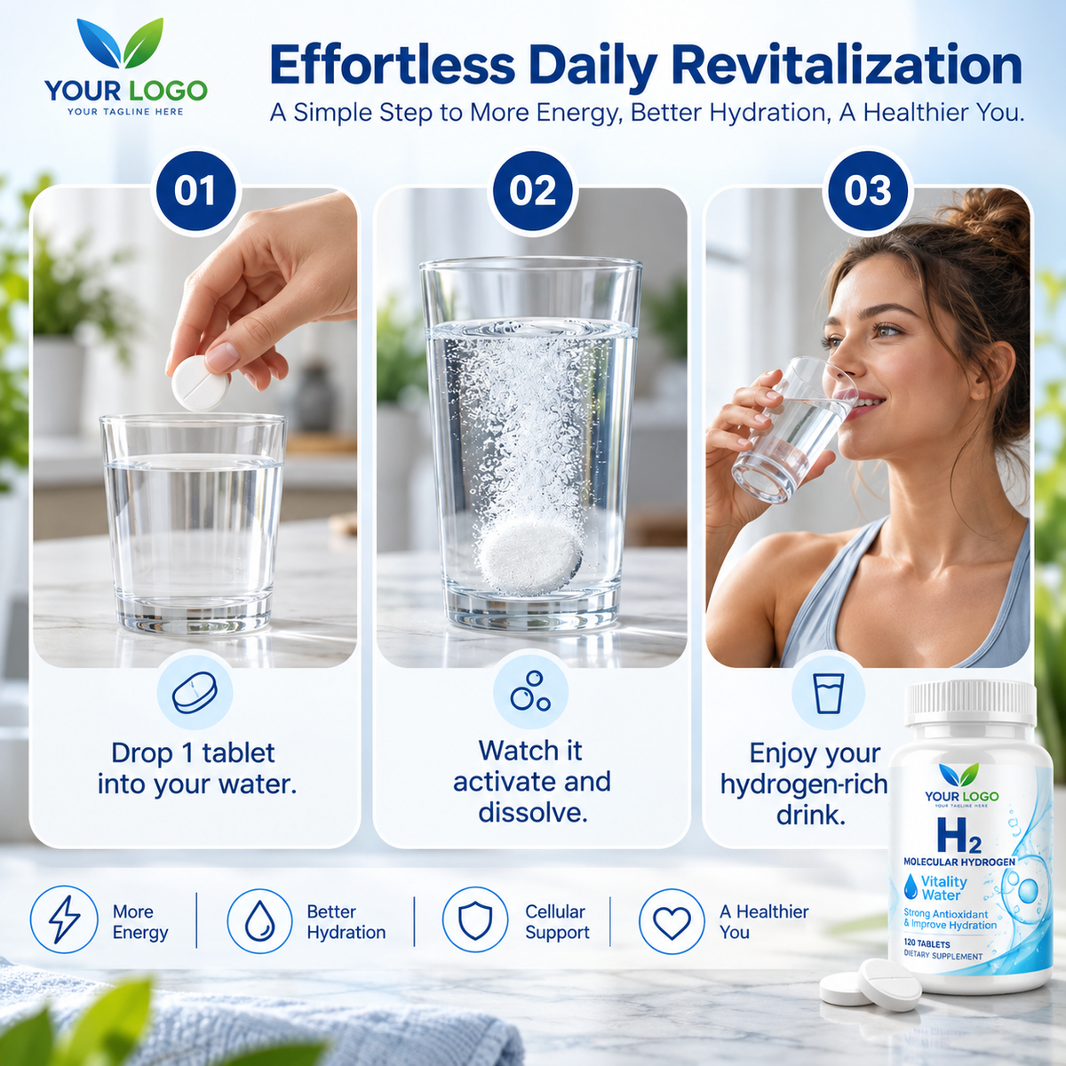 Molecular Hydrogen Water Tablets H2 Effervescent Tablets for Antioxidant Support | OEM/ODM Private Label