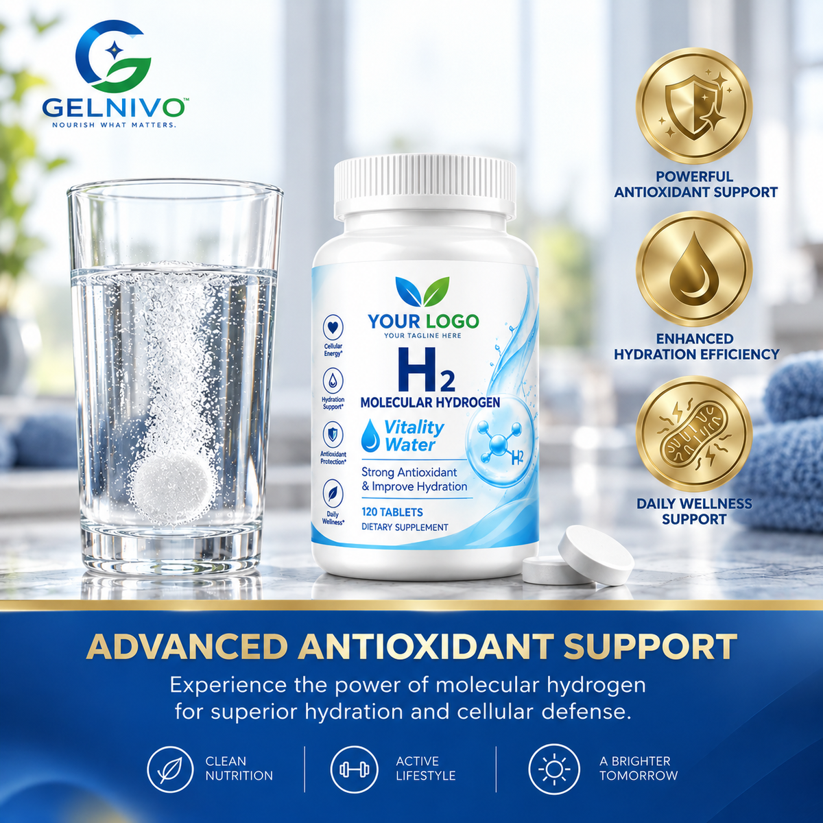 Molecular Hydrogen Water Tablets H2 Effervescent Tablets for Antioxidant Support | OEM/ODM Private Label