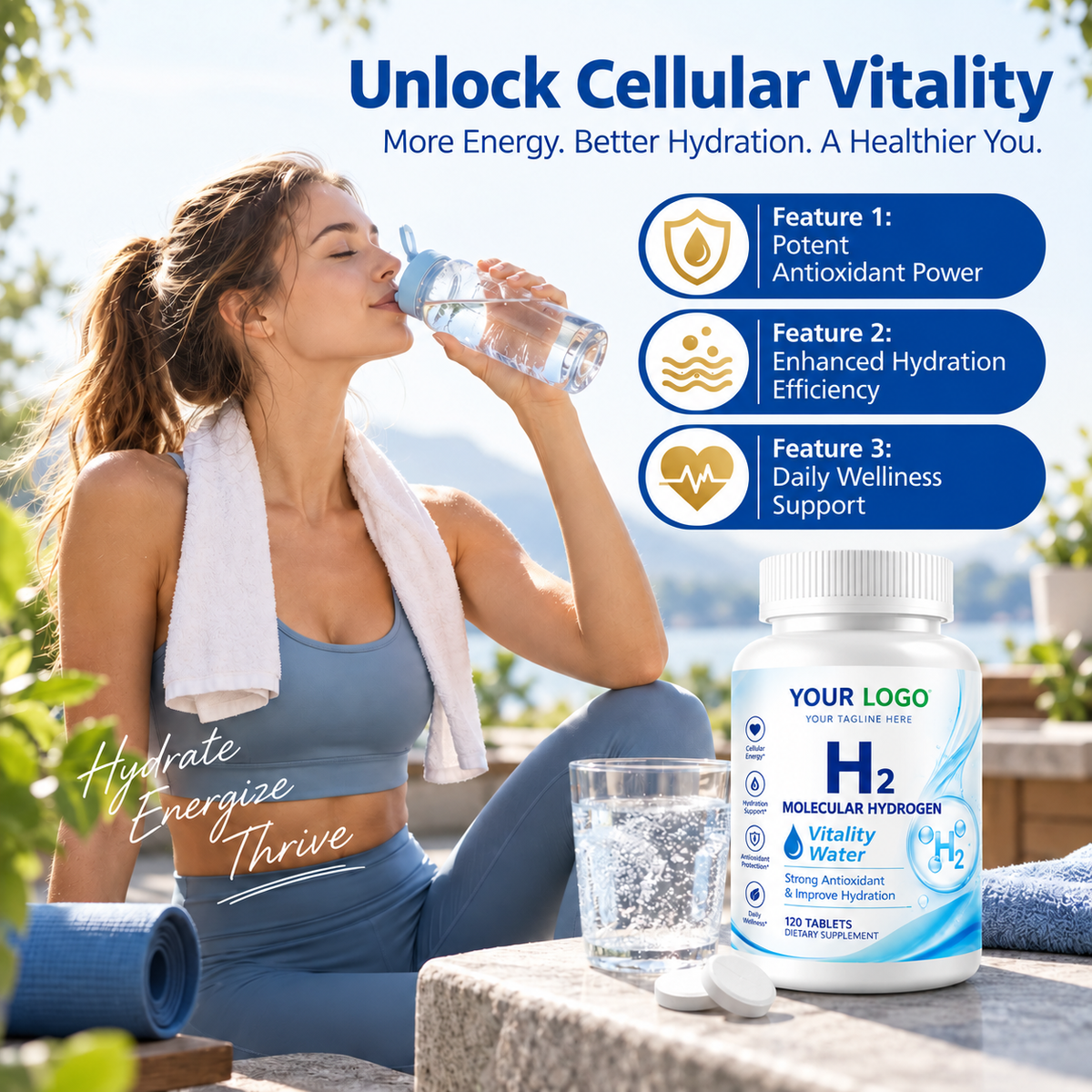 Molecular Hydrogen Water Tablets H2 Effervescent Tablets for Antioxidant Support | OEM/ODM Private Label