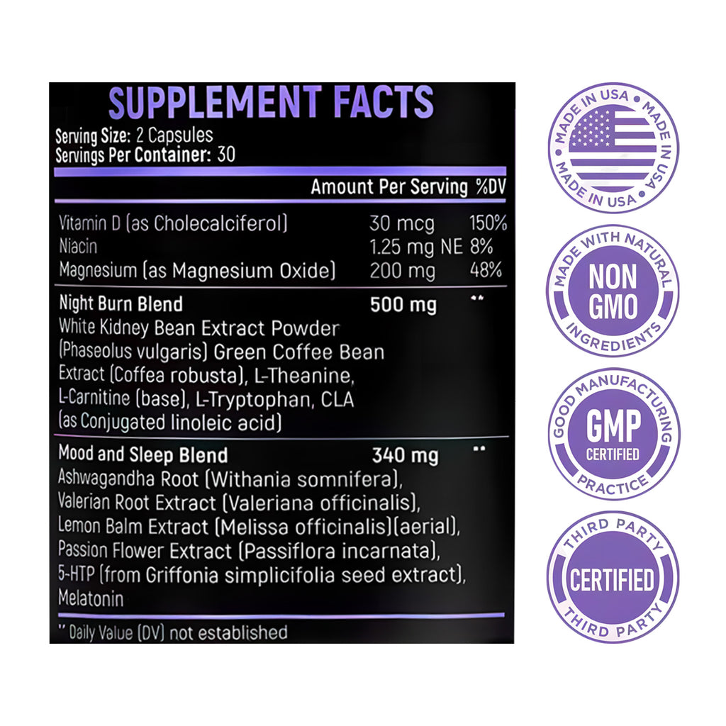 Night Time Fat Burner Capsules for Metabolism, Appetite & Sleep Support | OEM/ODM Private Label