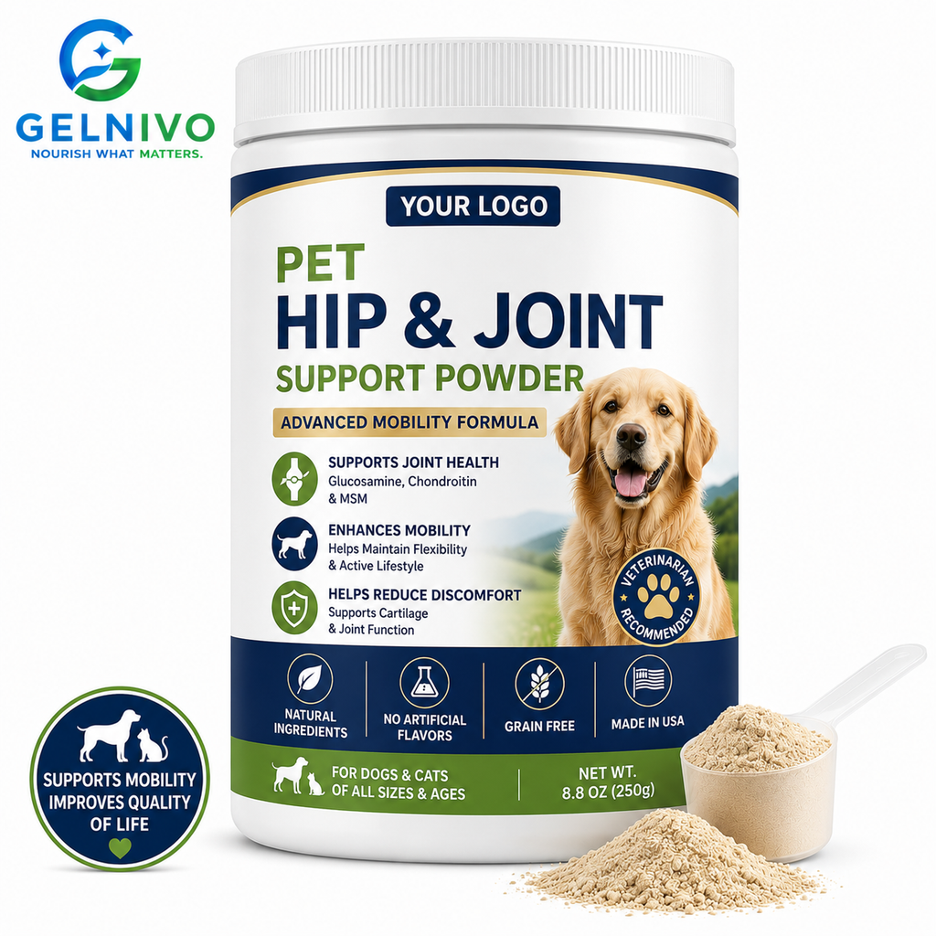 Private Label Pet Hip & Joint Support Powder for Dogs & Cats – Glucosamine, Chondroitin & MSM