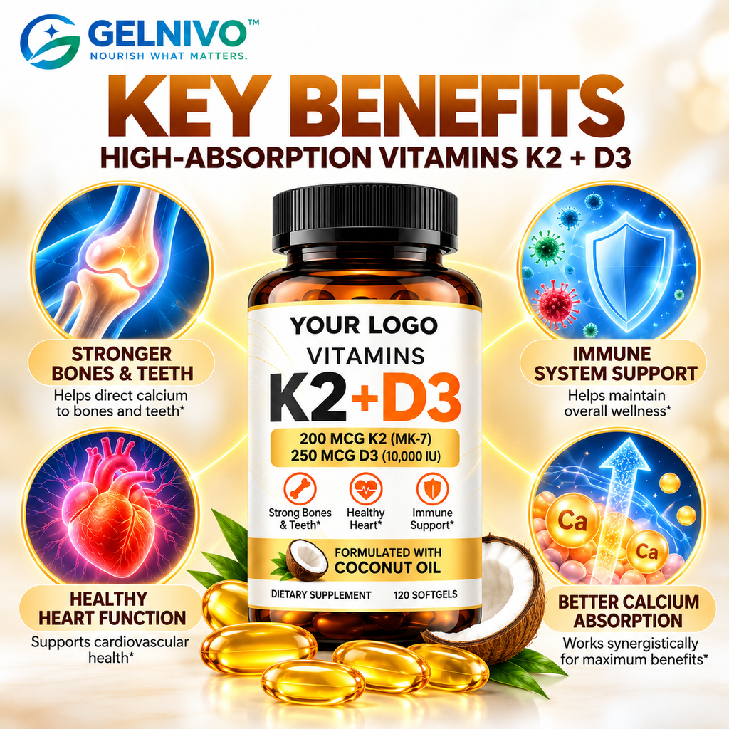 Vitamin D3 10000 IU + K2 MK-7 200 mcg Softgels | OEM/ODM Private Label